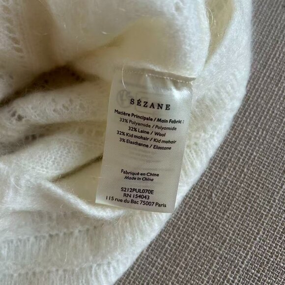 Sezane Cristina Jumper XSmall Ecru Ivory White Sweater French Wool Mohair V Neck - Picture 8 of 9